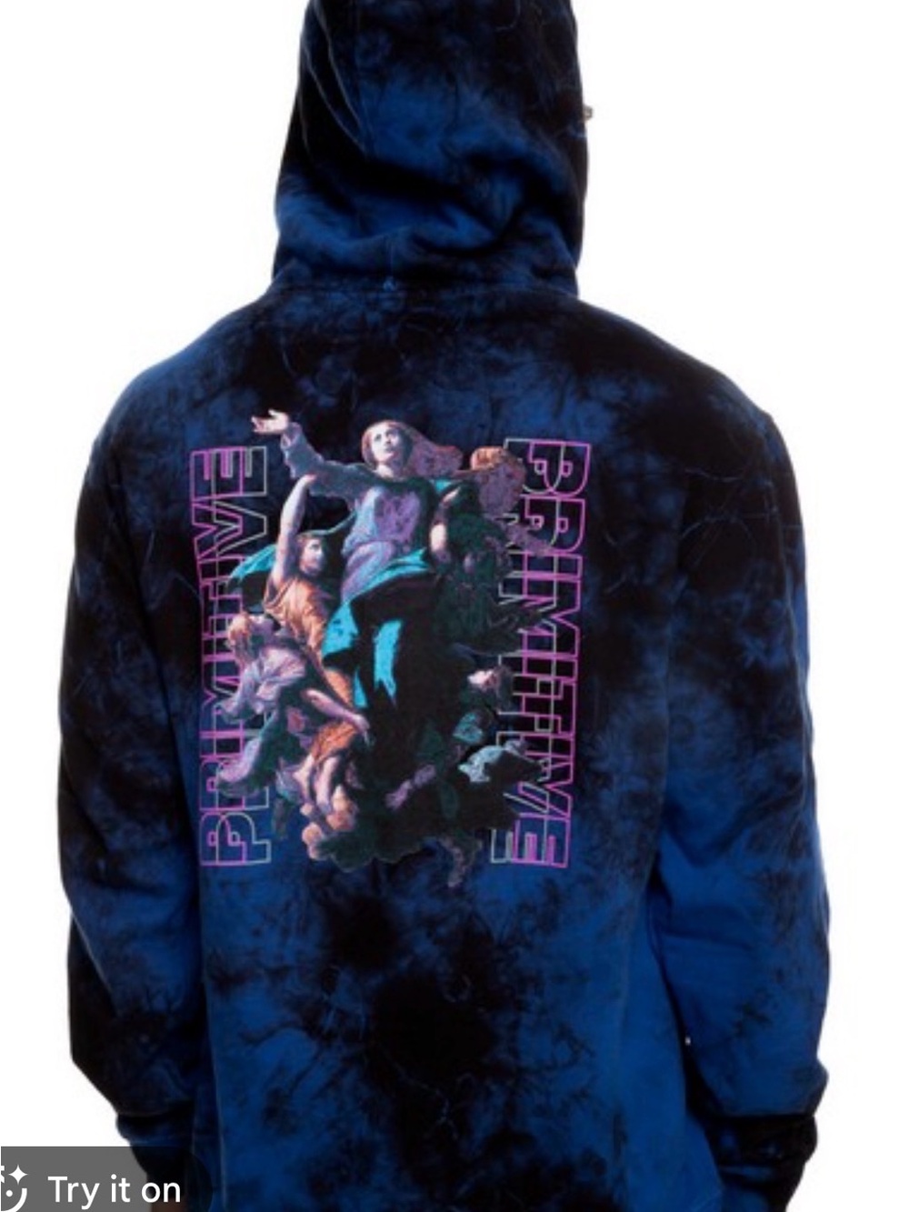 Primitive Men’s Blue and Black Tie-Dye Zip-Up Hoodie with Neon Graphic